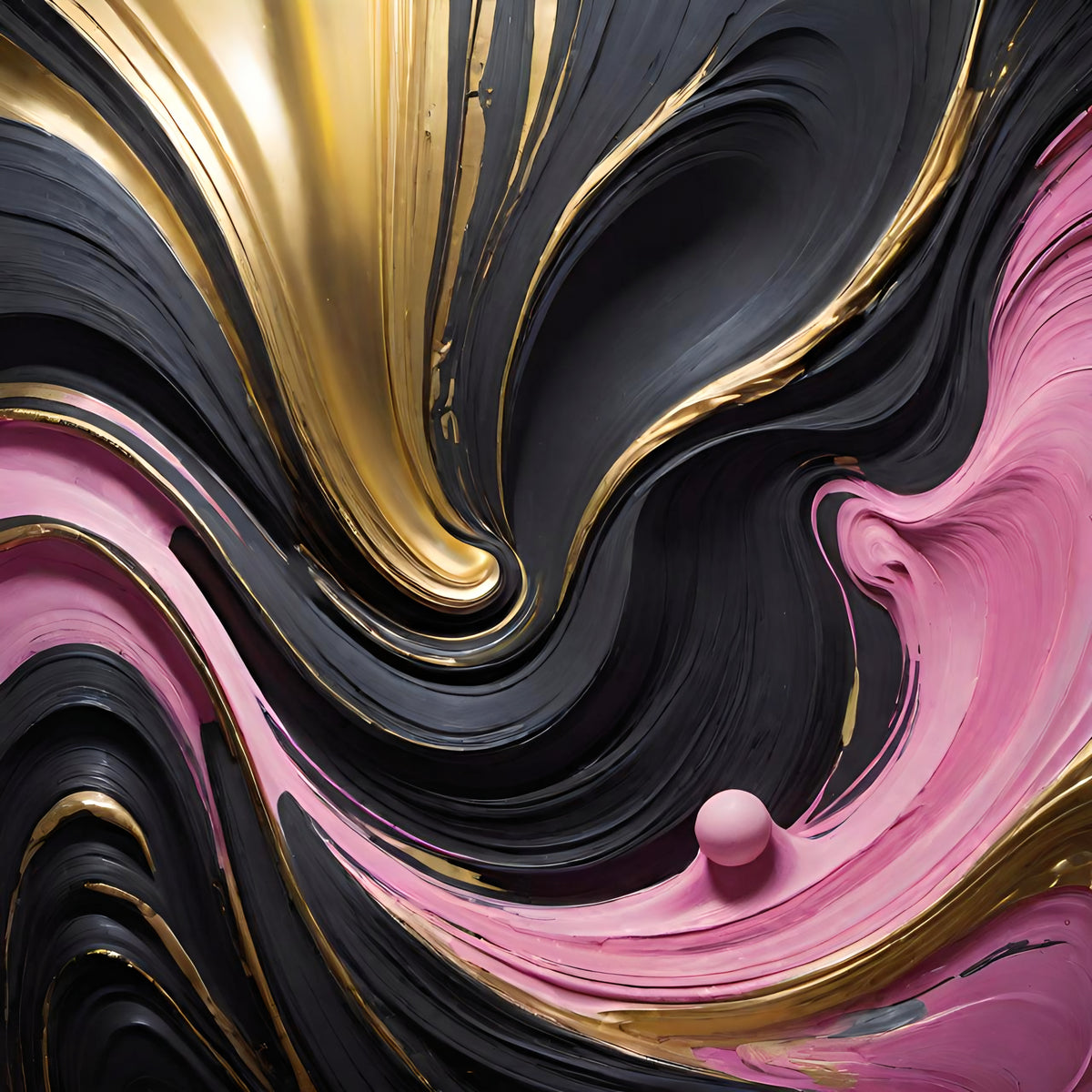 Golden Metallic Black And Pink Waves Mesmerizing Fluid Art Marble Background