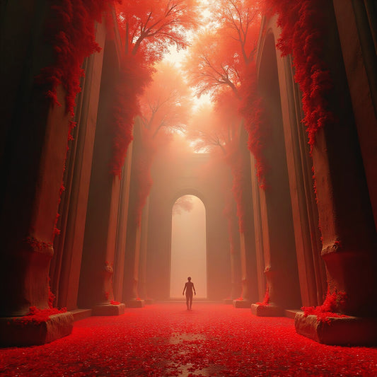 Crimson Passage: A Surreal Journey into the Verdant Unknown