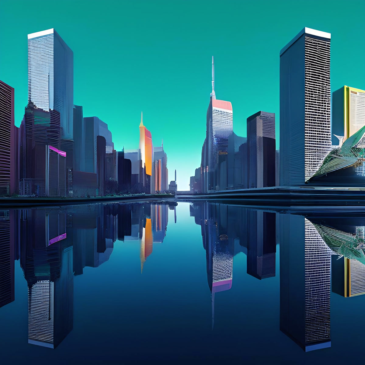 Abstract City with Reflection on Water